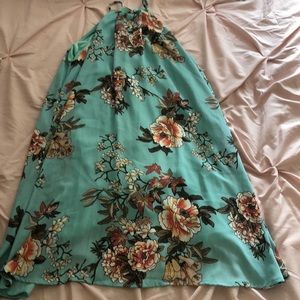 Teal floral dress.